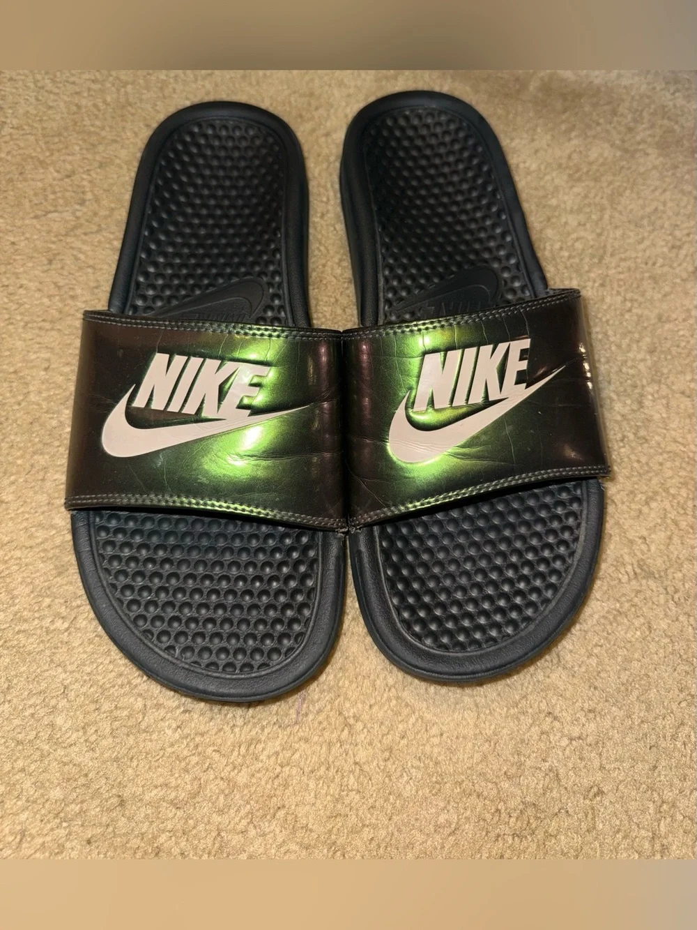 Nike Benassi JDI Print Slides Black Iridescent Green Purple Size 8